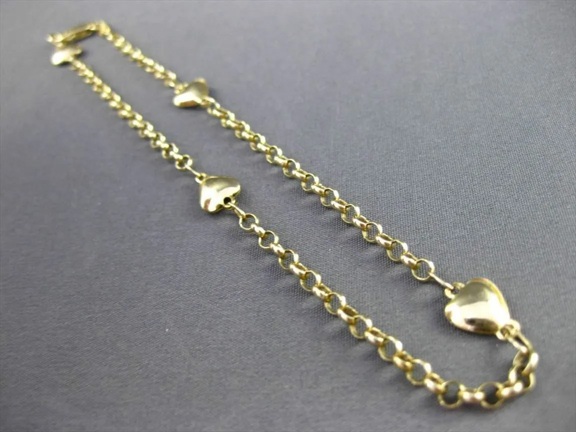ESTATE LONG 14KT YELLOW GOLD 3D HEART BY THE YARD ANKLE BRACELET #23361