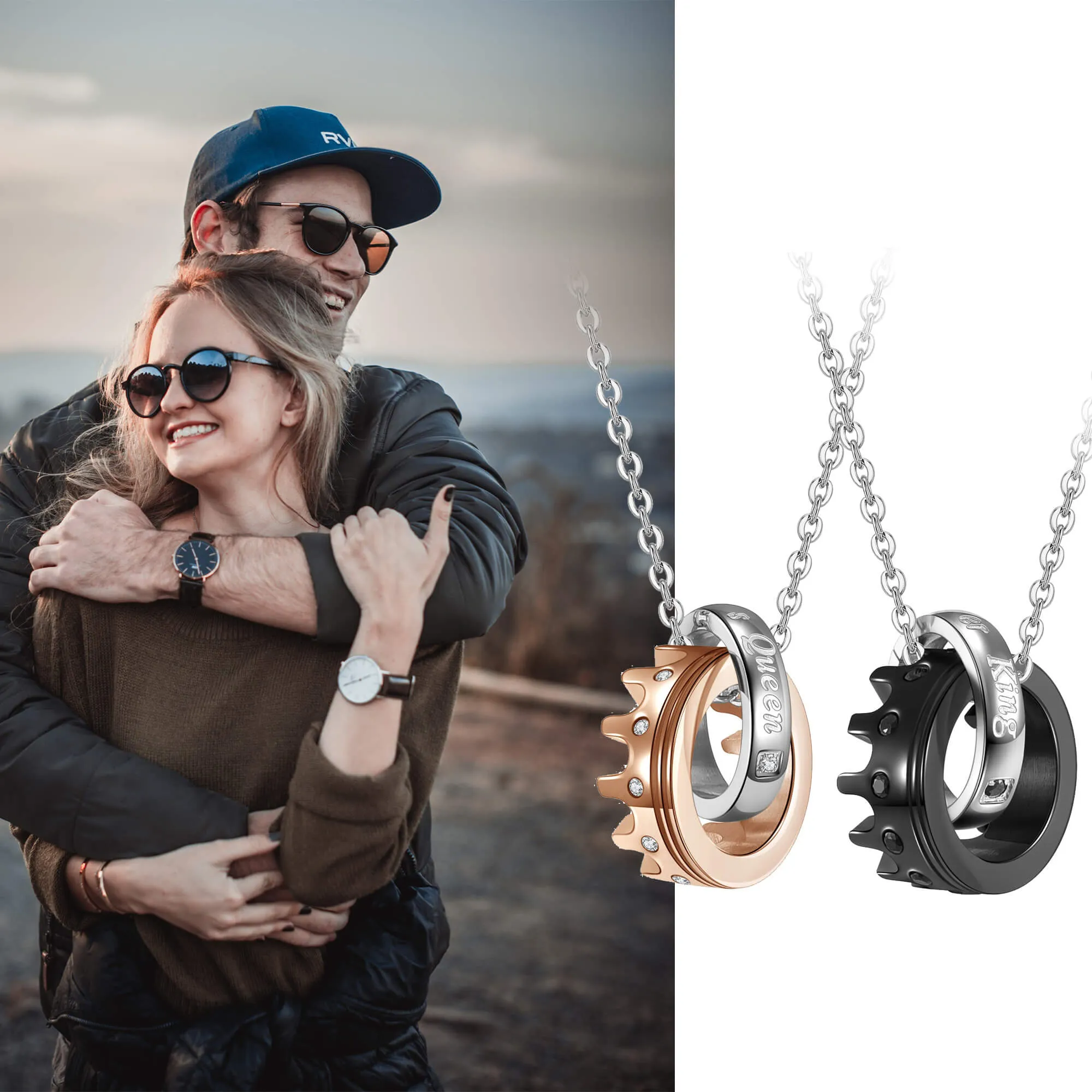 Eternal Love Crown Pendant Matching Necklaces | Jovivi