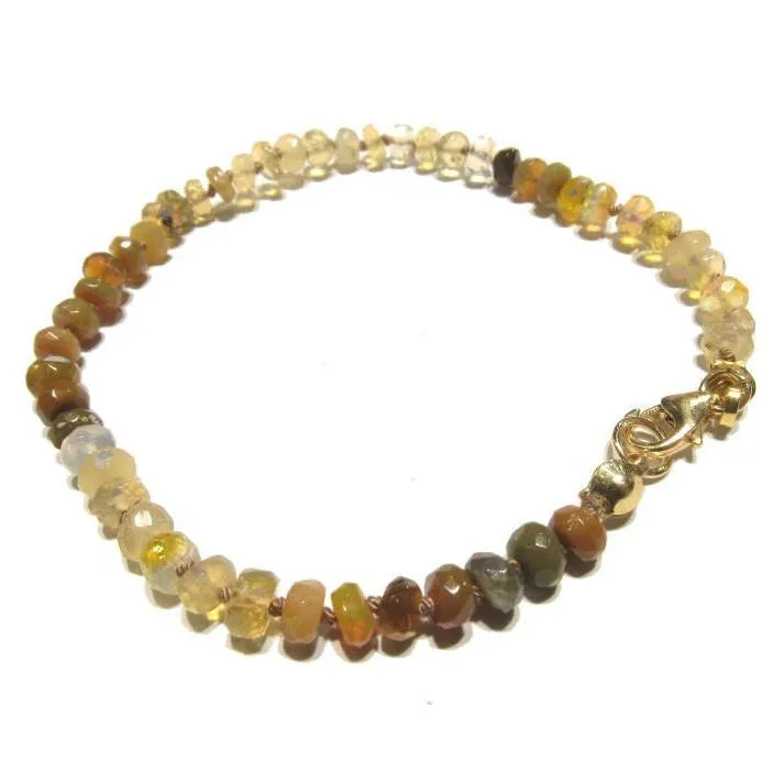 Ethiopian Opal Knotted Bracelet with Gold Filled Trigger Clasp