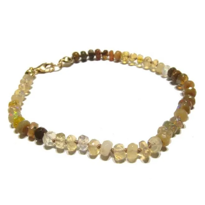 Ethiopian Opal Knotted Bracelet with Gold Filled Trigger Clasp