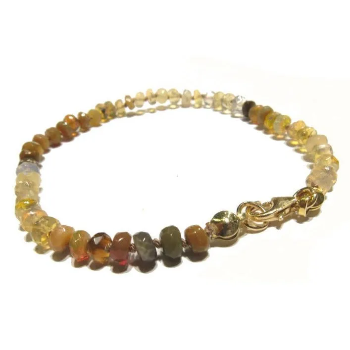 Ethiopian Opal Knotted Bracelet with Gold Filled Trigger Clasp