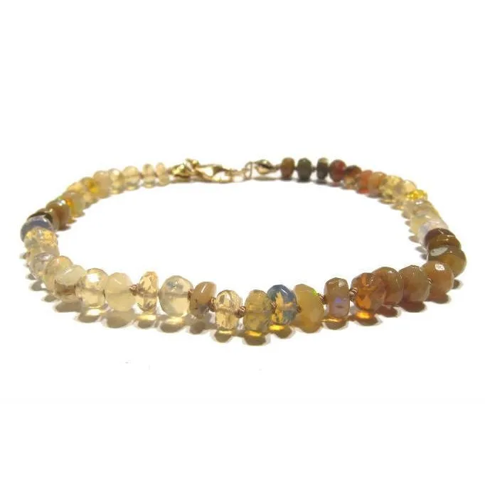Ethiopian Opal Knotted Bracelet with Gold Filled Trigger Clasp