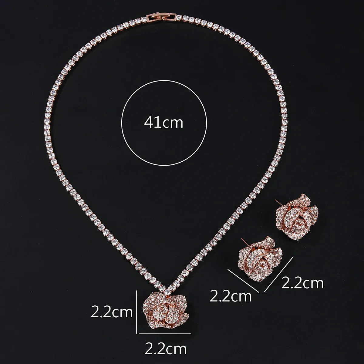 Fashion CZ Cubic Zirconia Rose Flower Pendant  Necklace  Earrings Set Bridal Wedding Jewelry Sets for Women Gift CN10718