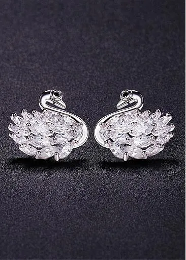 Fashion Platinum Plated Ear Studs, Micro Pave 5A Zircon Swan