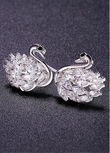 Fashion Platinum Plated Ear Studs, Micro Pave 5A Zircon Swan
