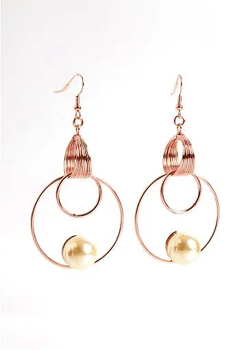 Fashion Stunning Vintage Style Pearl Earrings Adorned With Brass Circles