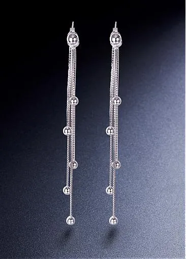 Fashion Tassel with Beads 925 Sterling Silver Stud Earrings