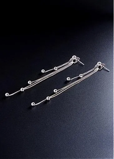Fashion Tassel with Beads 925 Sterling Silver Stud Earrings
