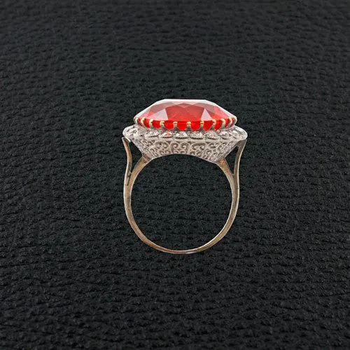 Fire Opal & Diamond Estate Ring