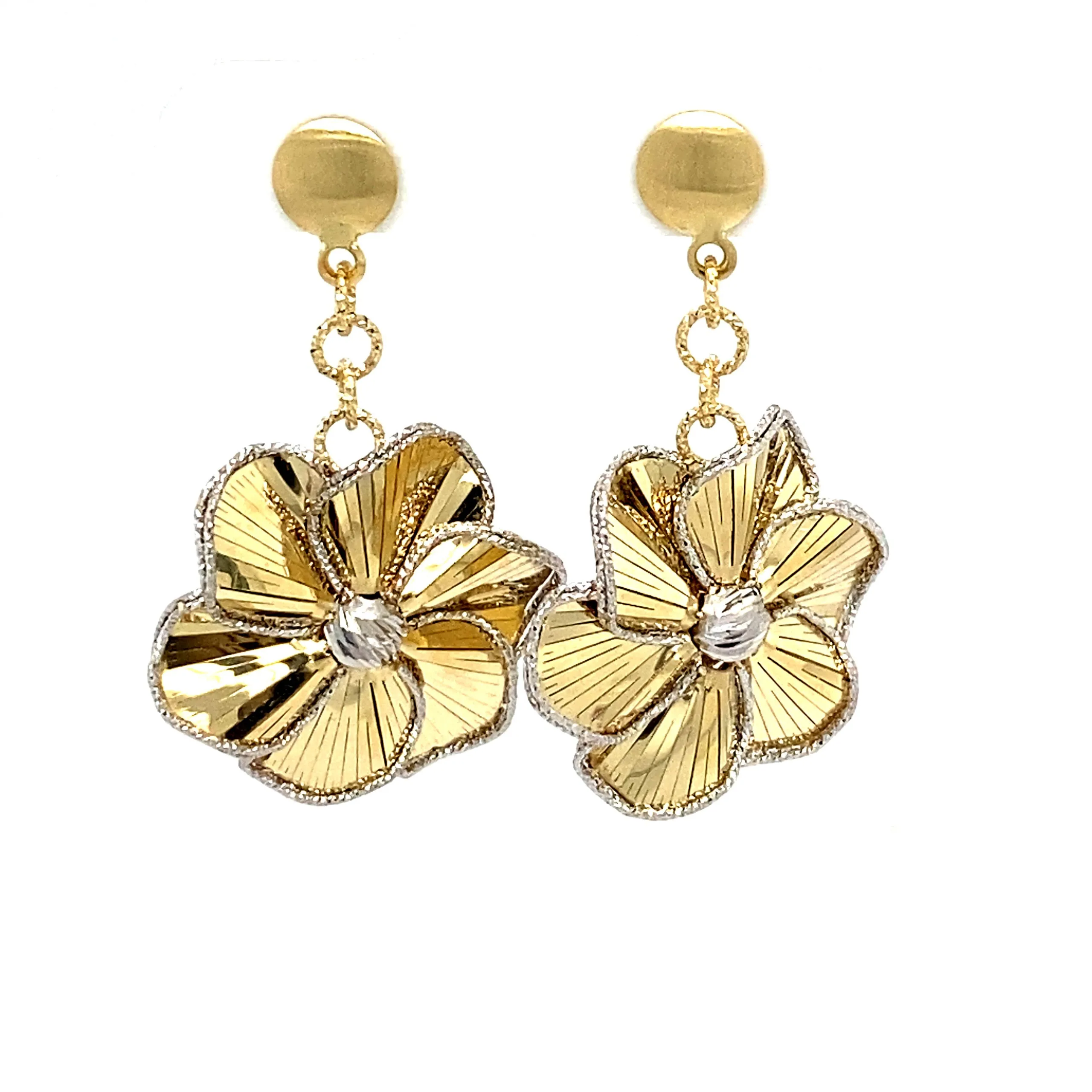 Flower Diamond Cut Dangle Earrings