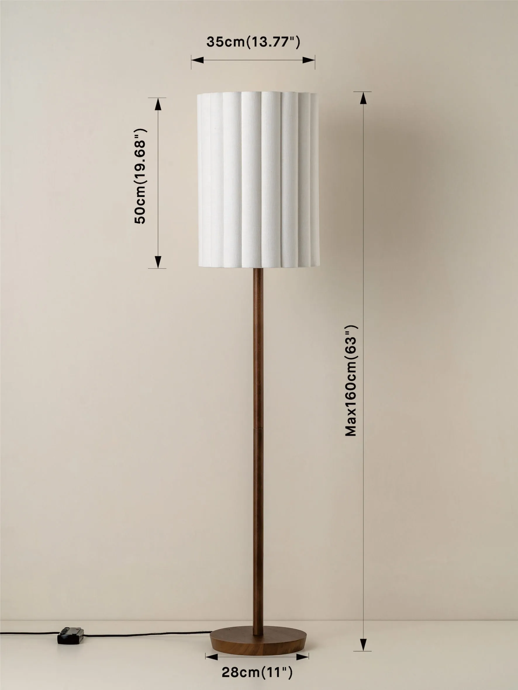Folia - walnut wood and scalloped natural linen floor lamp