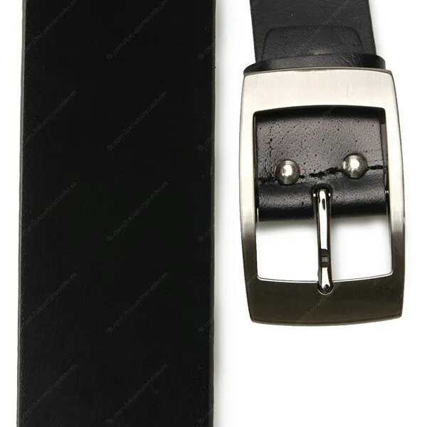 Full Grain Genuine Leather Belt Black City Oxford Guard (Silver Buckle)
