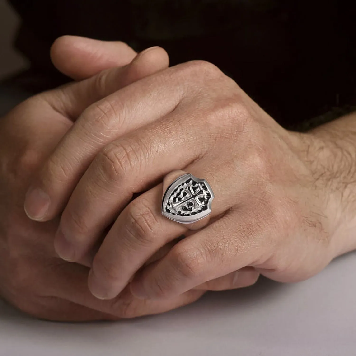 Gabriel & Co. Ornate Cross Signet Ring