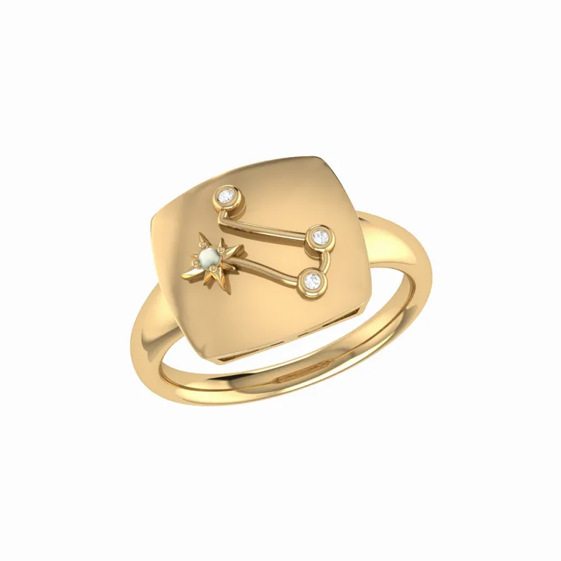 Gemini Twin Moonstone & Diamond Constellation Signet Ring in 14K Yellow Gold Vermeil on Sterling Silver