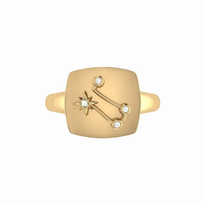 Gemini Twin Moonstone & Diamond Constellation Signet Ring in 14K Yellow Gold Vermeil on Sterling Silver