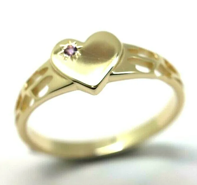 Genuine 9ct Yellow, Rose or White Gold 375 Amethyst (Birthstone Of February) Etched Heart Signet Ring