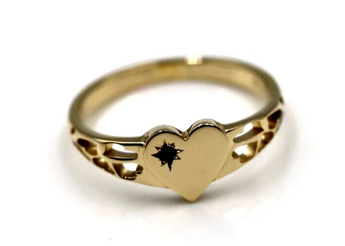 Genuine 9ct Yellow, Rose or White Gold 375 Amethyst (Birthstone Of February) Etched Heart Signet Ring