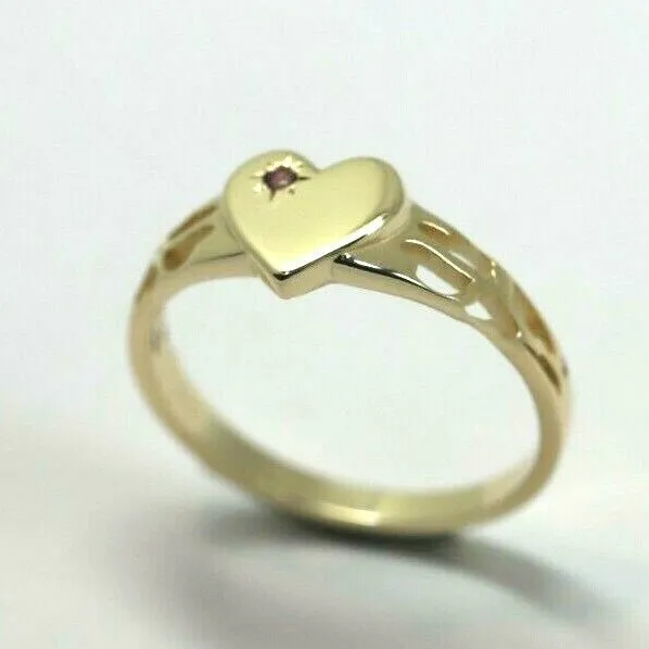 Genuine 9ct Yellow, Rose or White Gold 375 Amethyst (Birthstone Of February) Etched Heart Signet Ring