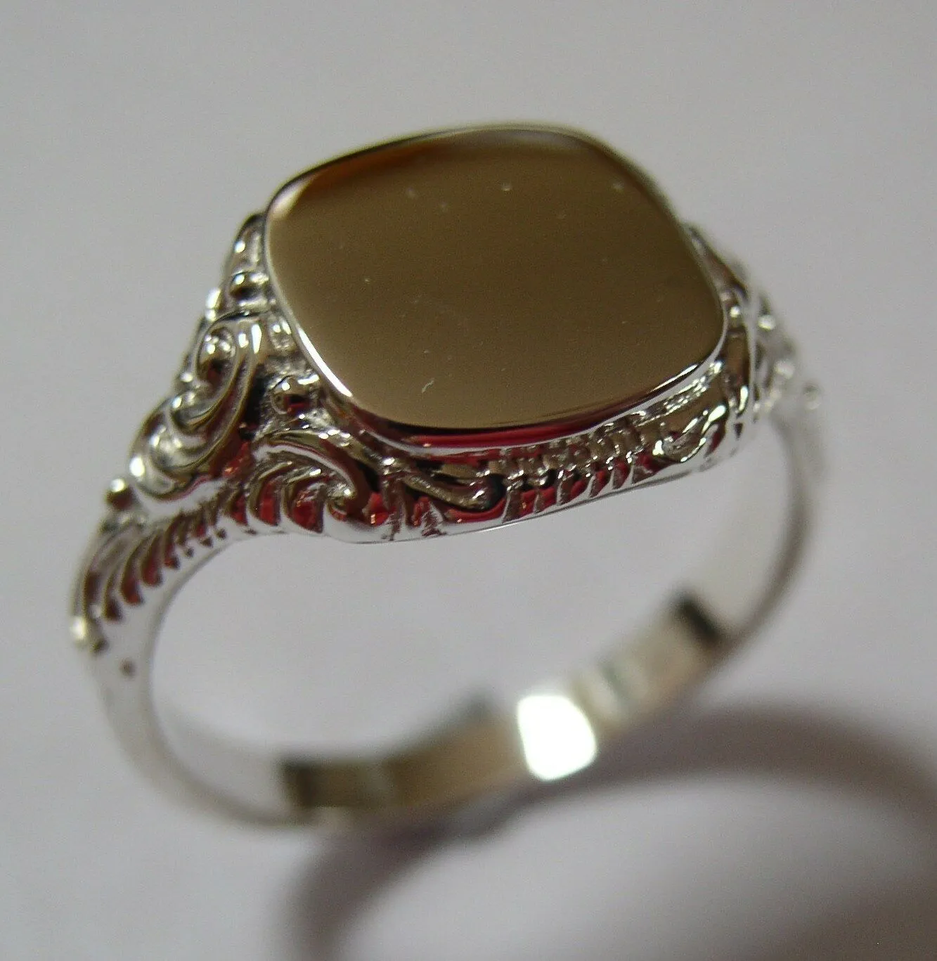 Genuine Size T Mens Sterling Silver Square Engraved Signet Ring