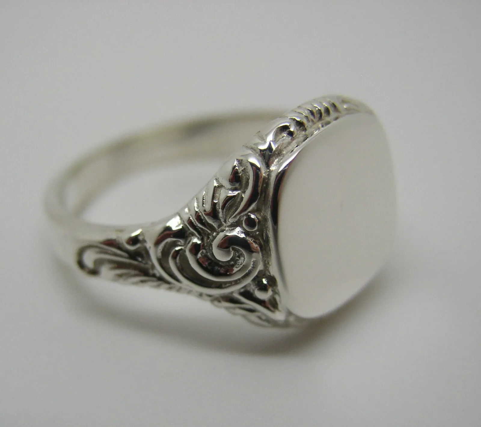 Genuine Size T Mens Sterling Silver Square Engraved Signet Ring
