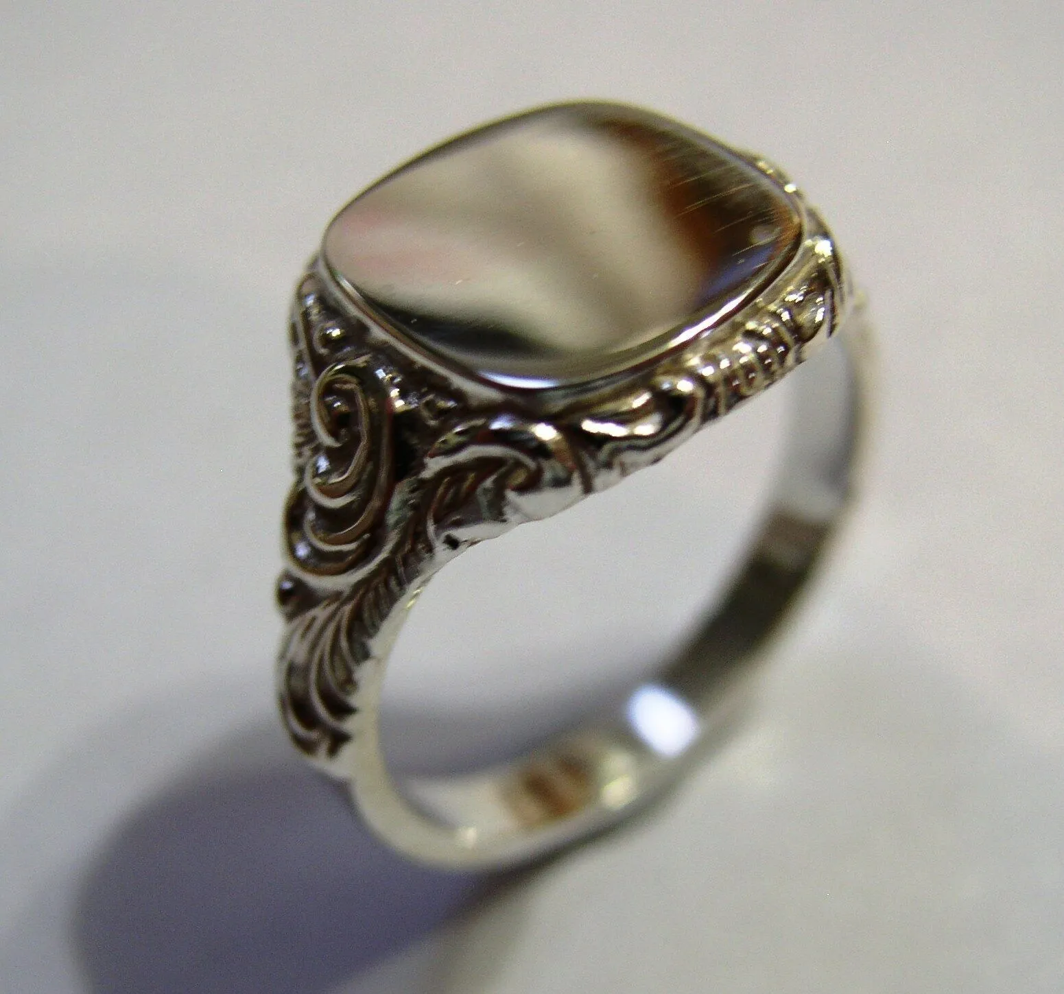Genuine Size T Mens Sterling Silver Square Engraved Signet Ring