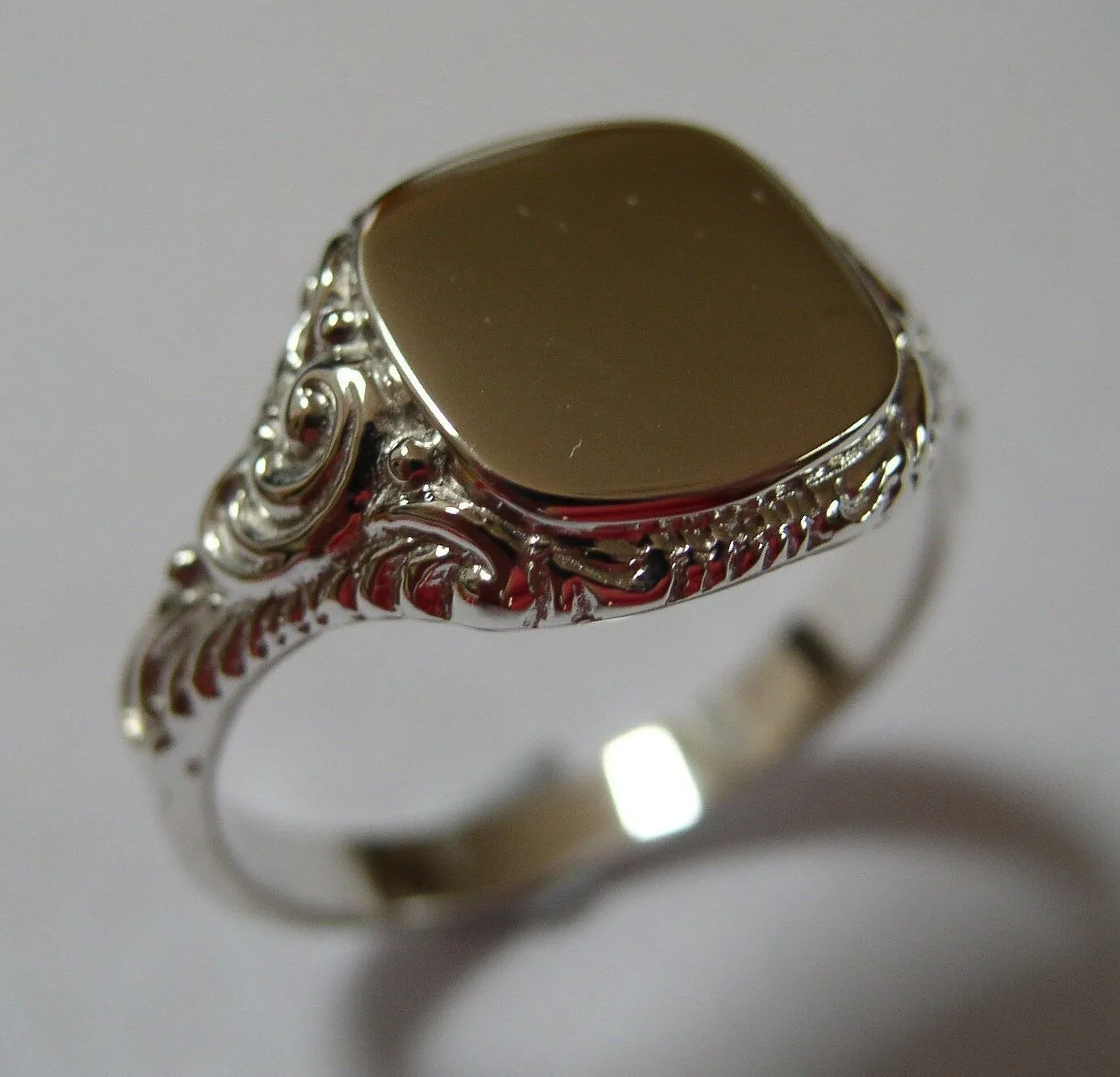 Genuine Size T Mens Sterling Silver Square Engraved Signet Ring