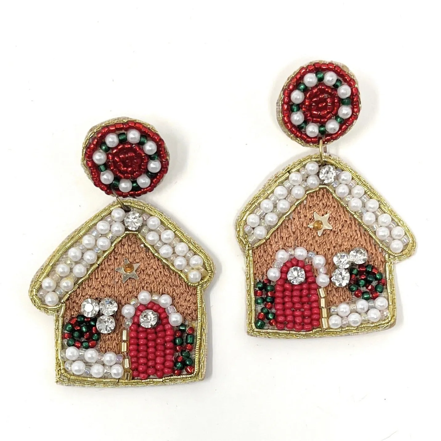 Gingerbread House Beaded Earrings