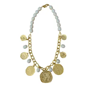 Gold Coins and Freshwater Pearl Necklace