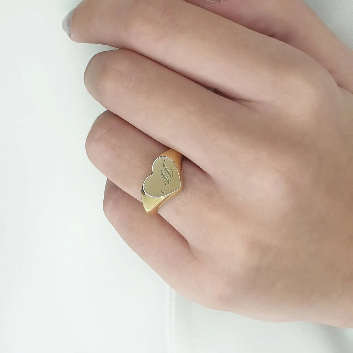Gold Heart Signet Ring