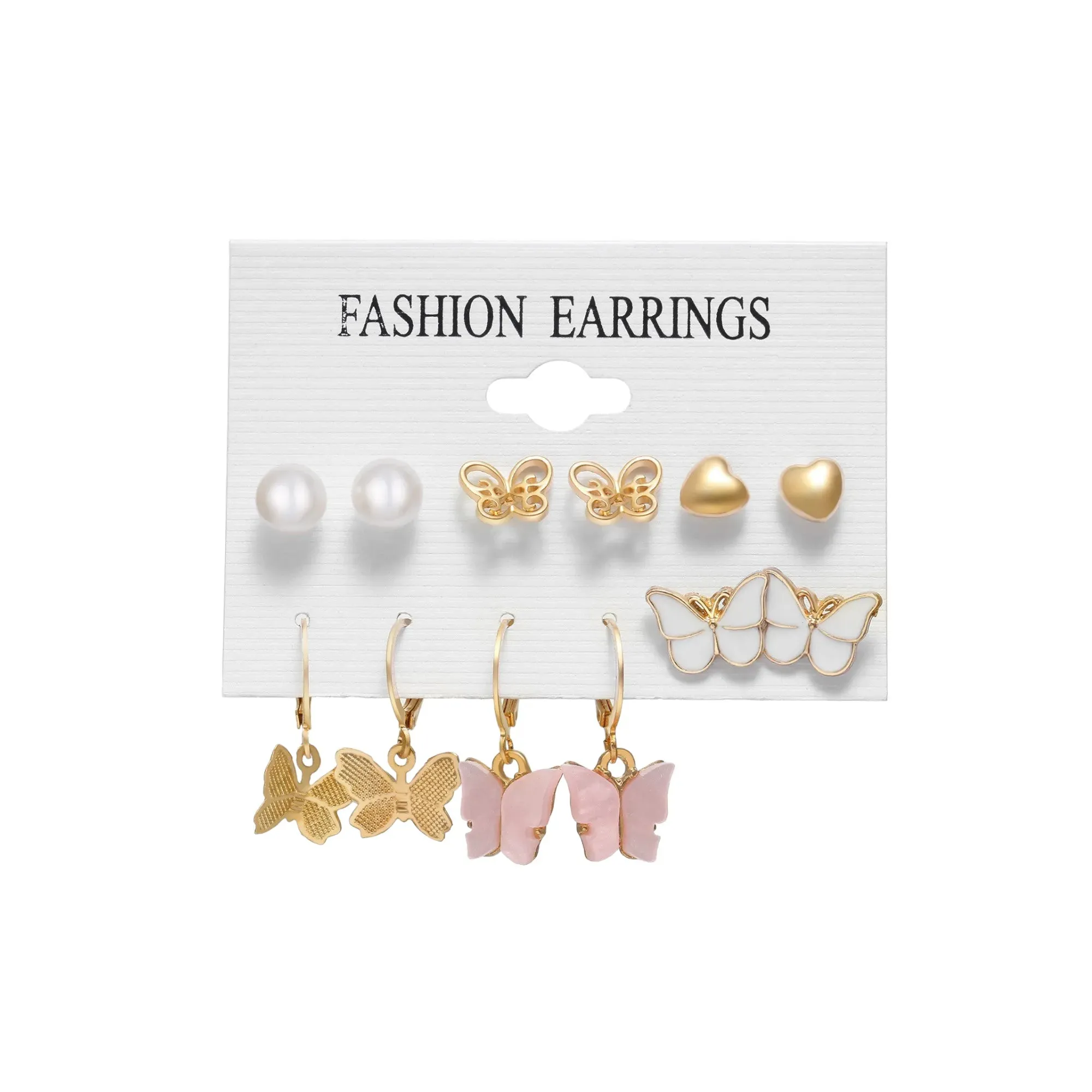 Gold Plated 6 Pair Colourful Butterfly Earrings Set For Women Acrylic Earring Set - Pair Of 6
