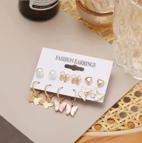 Gold Plated 6 Pair Colourful Butterfly Earrings Set For Women Acrylic Earring Set - Pair Of 6