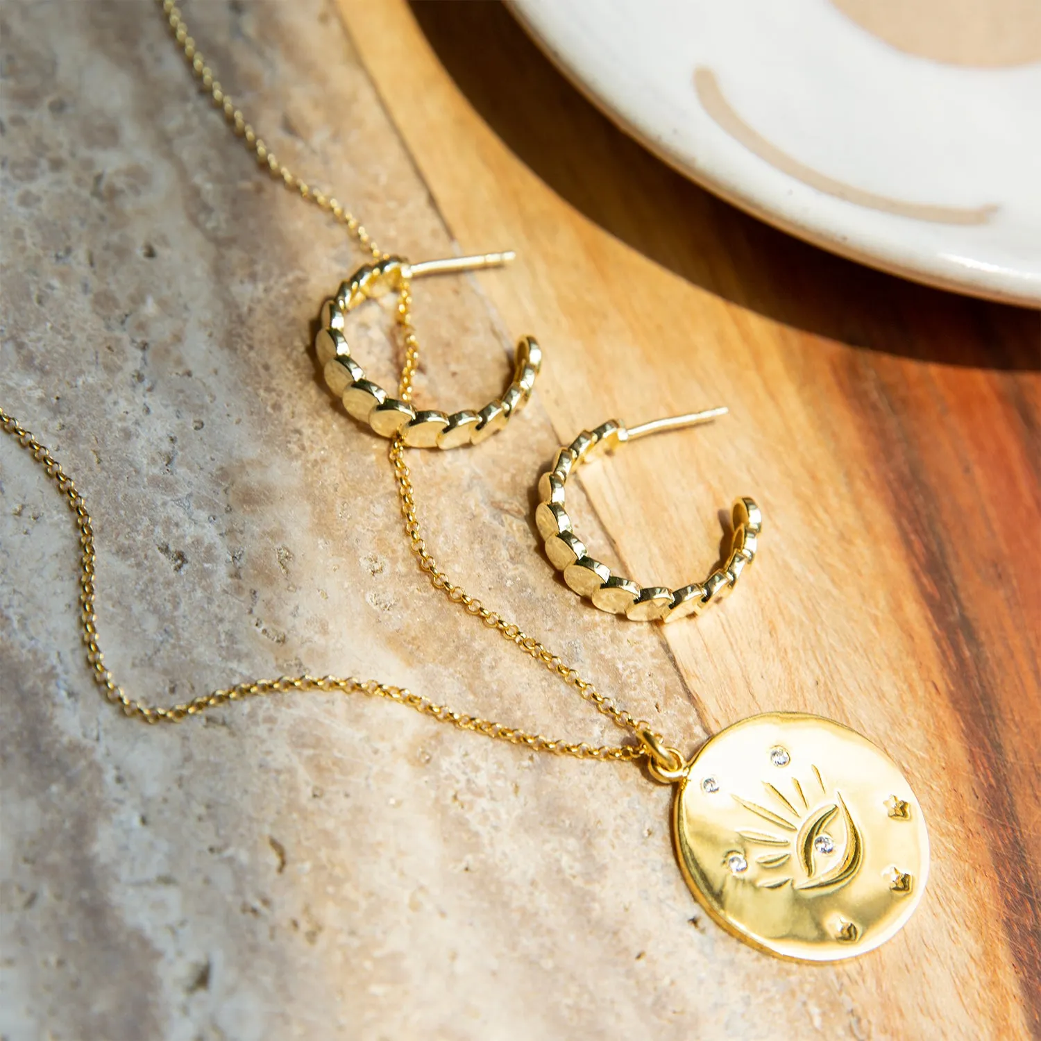 gold plated evil eye medallion necklace
