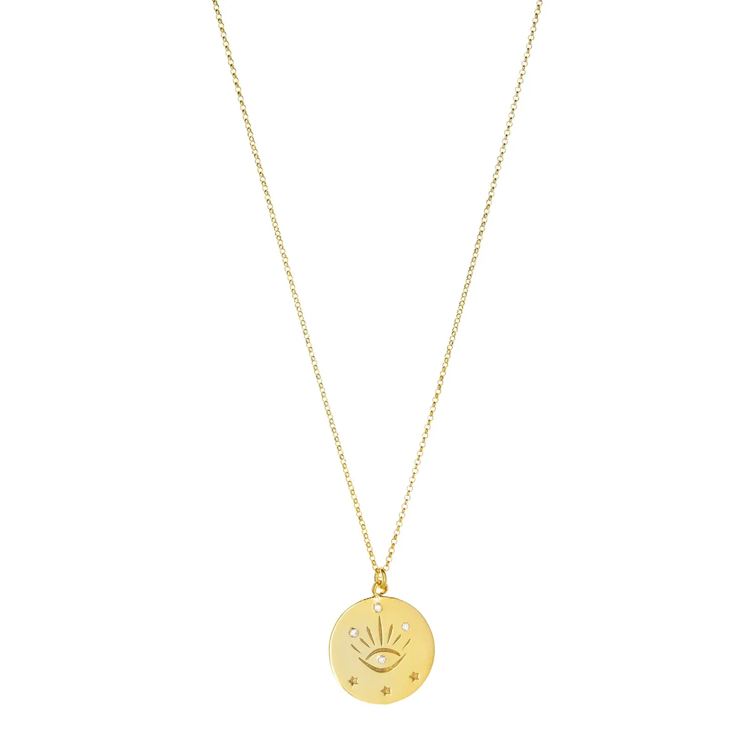gold plated evil eye medallion necklace
