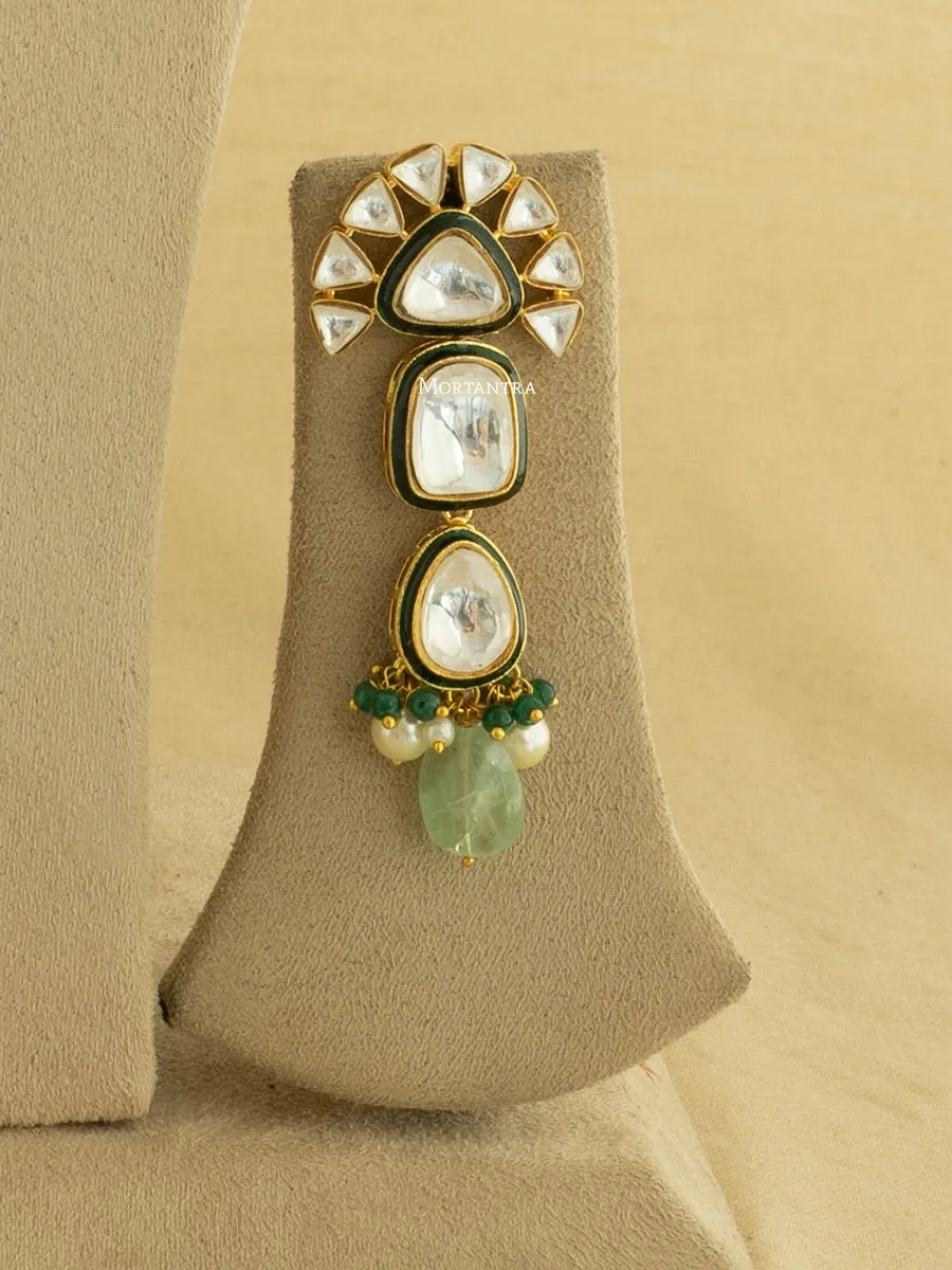 Green Color Gold Plated Faux Polki Necklace Set - PK-S58
