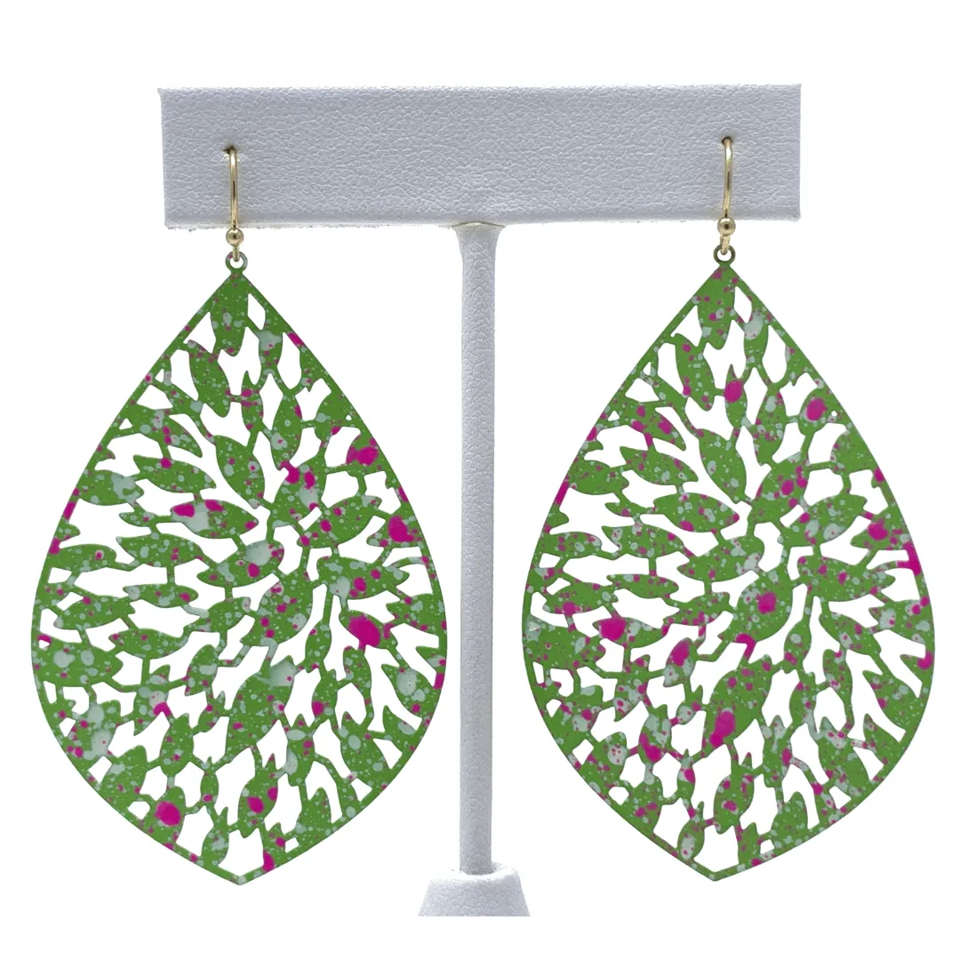 Green Filigree Teardrop Statement Earrings