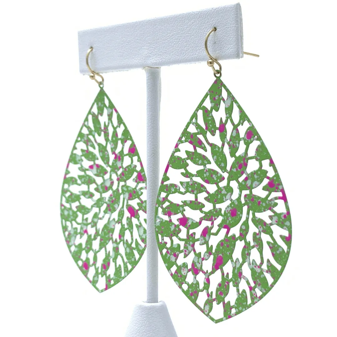 Green Filigree Teardrop Statement Earrings