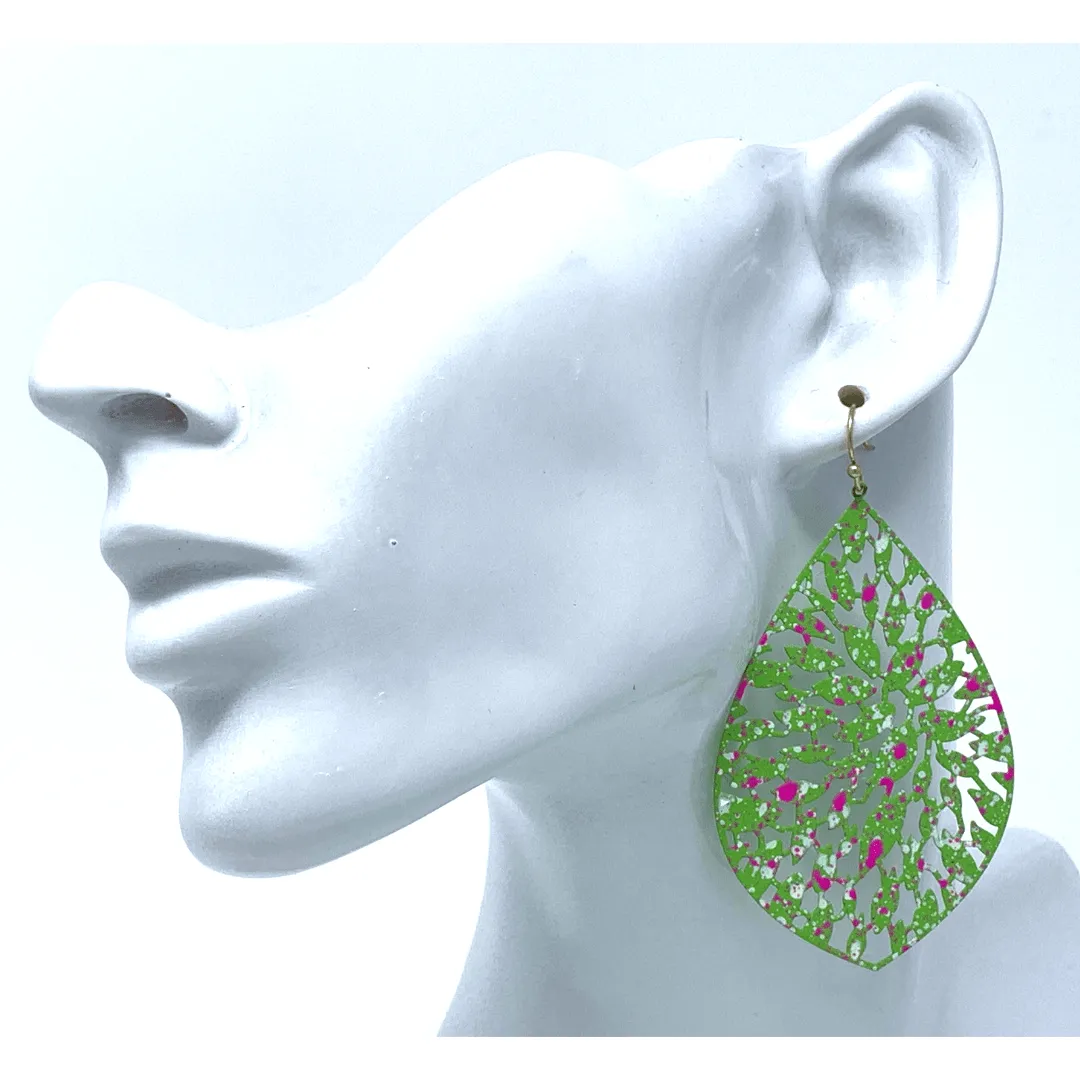 Green Filigree Teardrop Statement Earrings