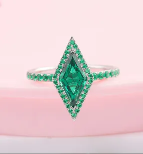 Green Rhombus 14k Solid Gold Moissanite Diamond Band,Wedding Rings, Anniversary Gift ,2214