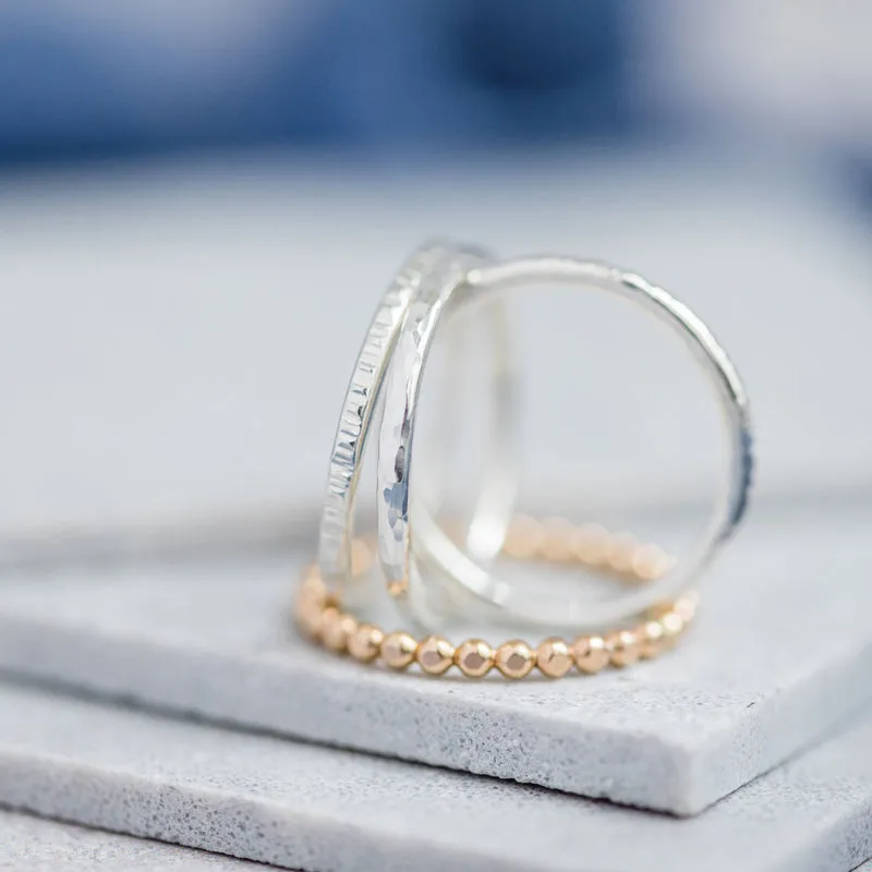 Hammered Sterling Silver Ring Band Stackable - RIPPLE