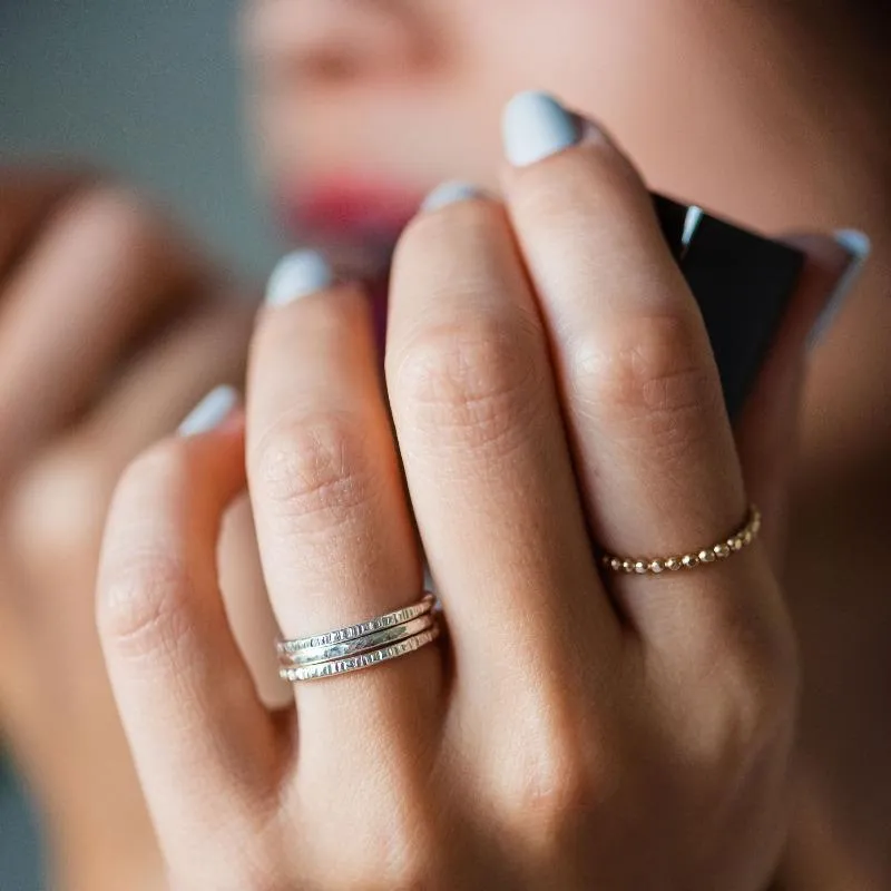 Hammered Sterling Silver Ring Band Stackable - RIPPLE