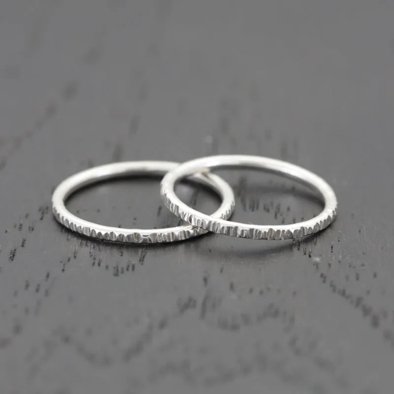 Hammered Sterling Silver Ring Band Stackable - RIPPLE