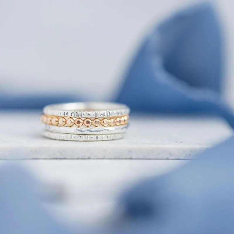 Hammered Sterling Silver Ring Band Stackable - RIPPLE