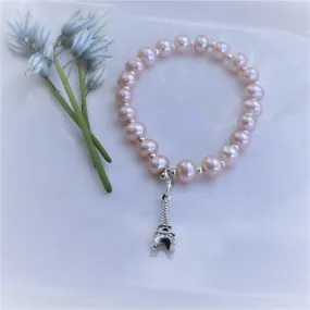 Handmade Pink Glass Beaded Stretch Bracelet