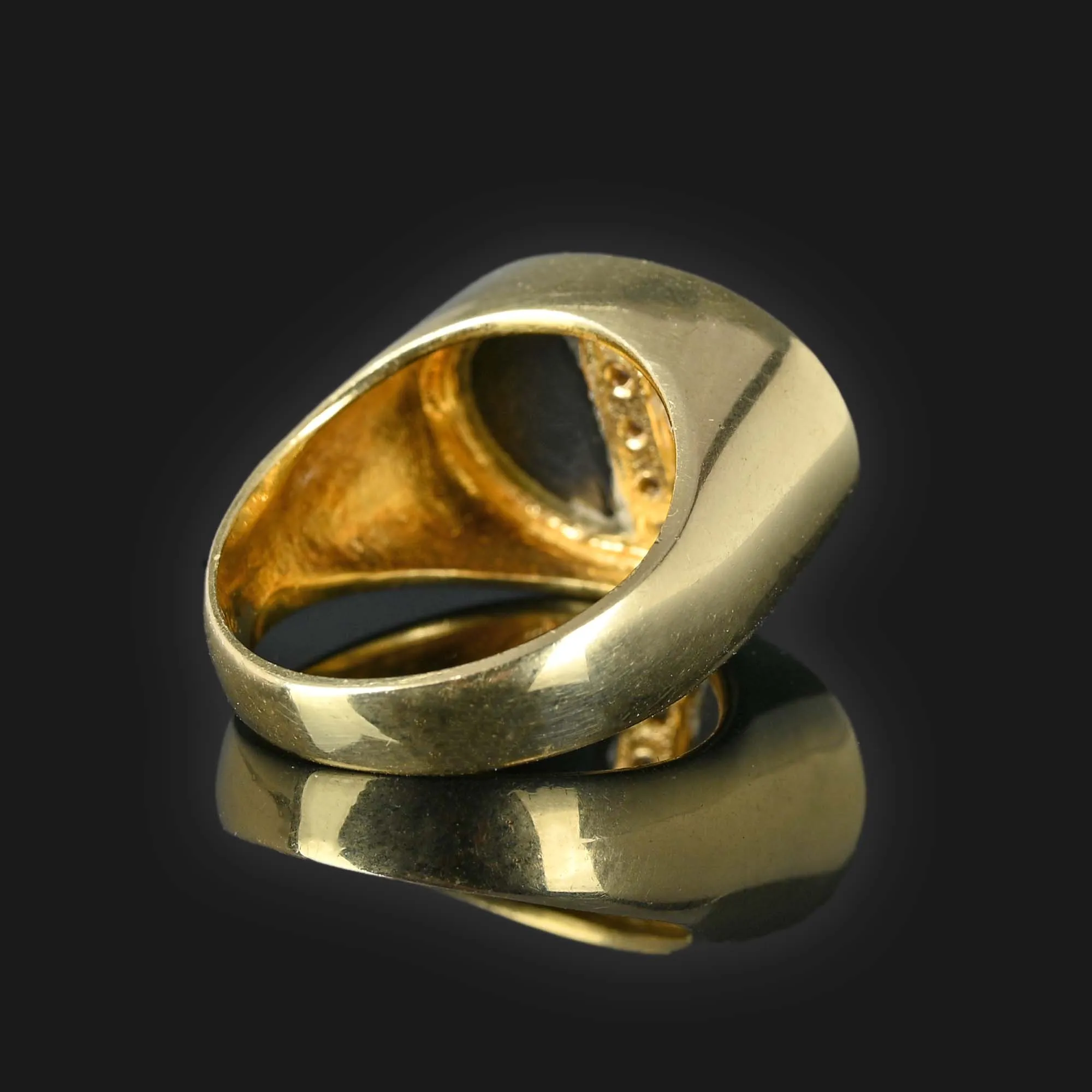 Heavy 14K Gold Oval Onyx Diamond Ring, Signet Style