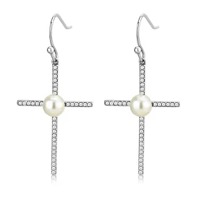 High polished (no plating) Stainless Steel Earrings with Synthetic Pearl in White for Women White Stone Color Style DA192