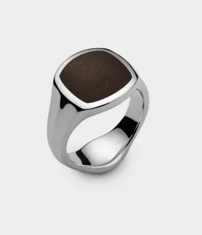 Inlaid London Oak Signet Ring in Silver, Size V