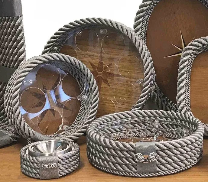 Italian Inlaid Wood Rope Serving Trays