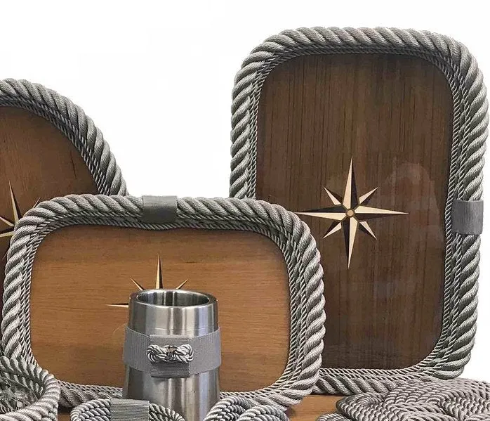 Italian Inlaid Wood Rope Serving Trays