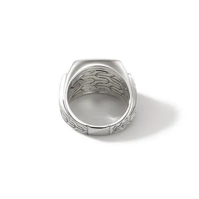 John Hardy Mens Classic Chain Silver ID Signet Ring with Tigers eye