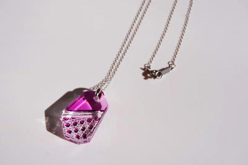 Kiriko Glass Pendant Necklace -Gold Purple-, Japanese Jewelry